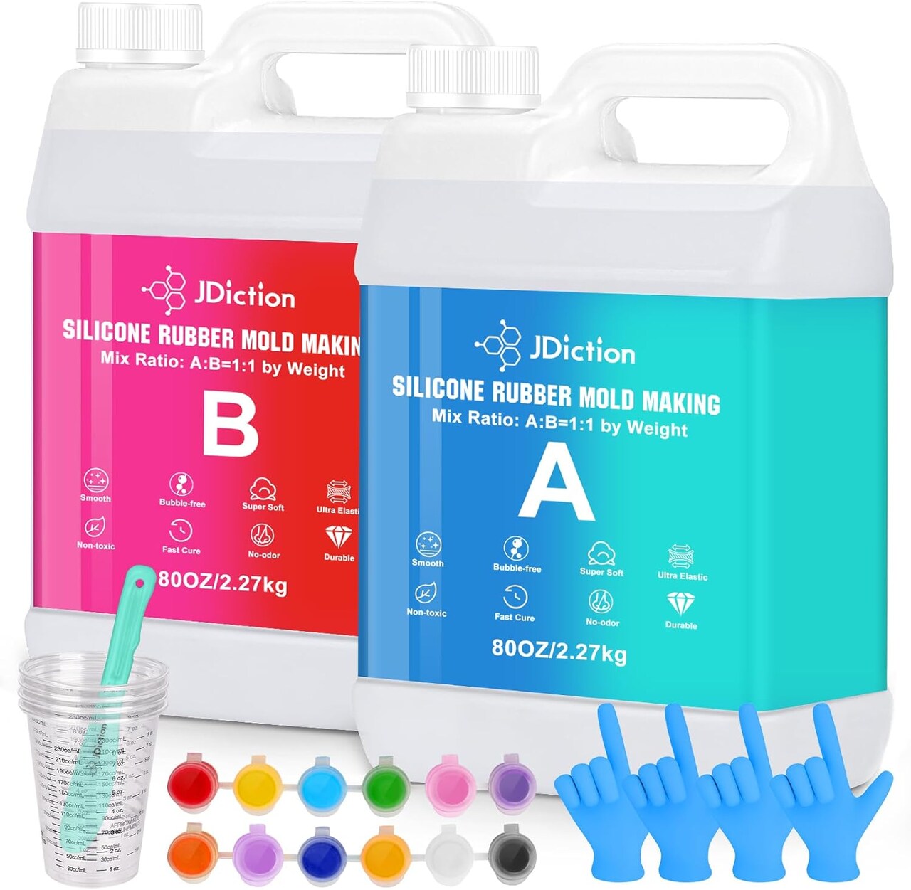 JDiction Silicone Mold Making Kit, Super Elastic Liquid Silicone for Mold Making with Pigment Paste, Fast Cure Flex Silicone Rubber for Casting Resin Molds and Detail Molds